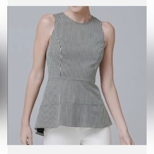 WHBM sleeveless black and white gingham tunic. Fitted at waist w/peplum Size 2
